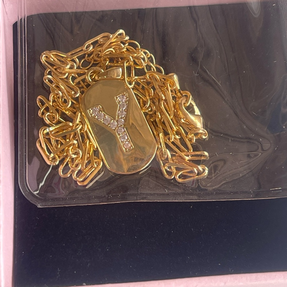 Luxval 14K Gold Plated 18” Layered Initial Y Paperclip Necklace Gift Boxed New - Picture 2 of 10